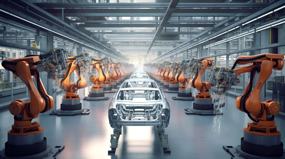 Automated vehicle production line representing automotive power-semiconductor applications